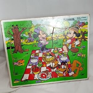 Vintage Playskool Disney Mickey Mouse Picnic Lift N' Look Wooden 6 Piece 384-01